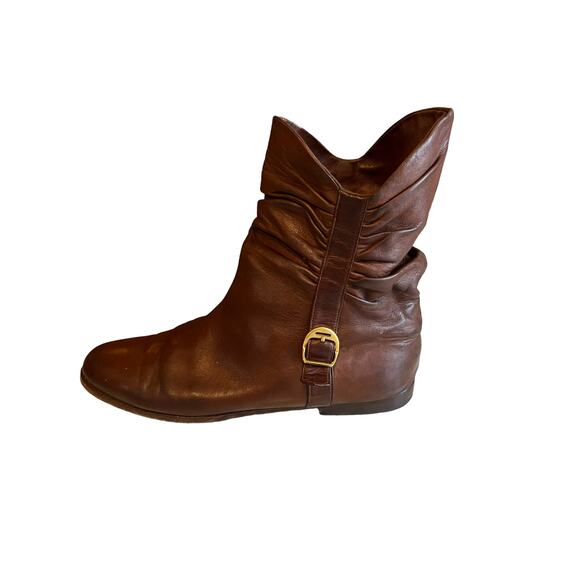 Gucci Leather Slouchy Flat Ankle Boots Brown 8 - Picture 2 of 15